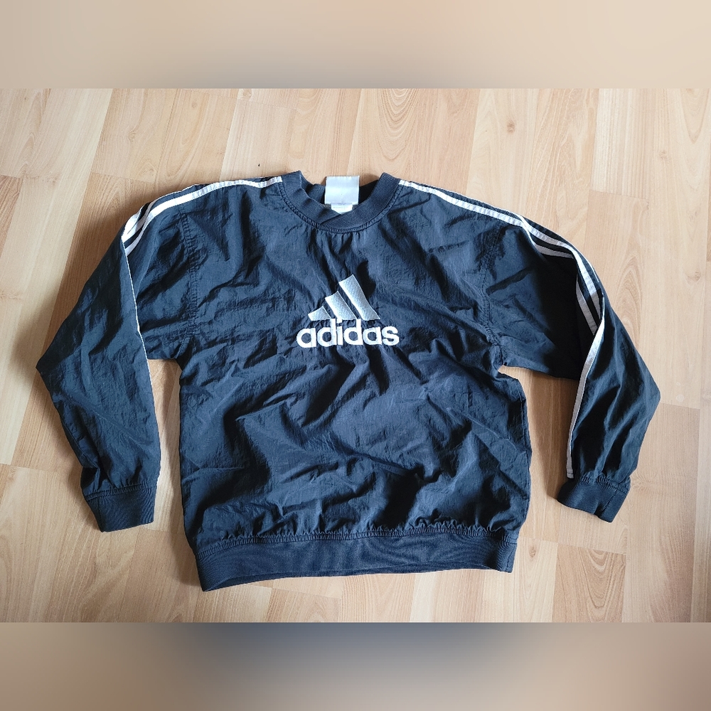 Adidas‎ Windbreaker black pullover jacket kids size Large